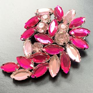 Vintage High End Brooch Pin 2.  8” Pink Lucite Marquise Rhinestones Lot3