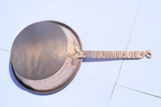 ANTIQUE Copper Frying Pan Hammered Tin Lined With Copper Handle 9.  3inch 3