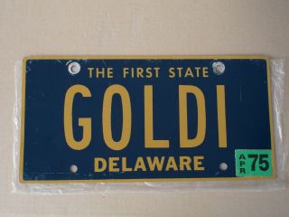 Delaware Vanity License Plate,  Tag,  Goldi,  Goldy Locks,  1975 Sticker
