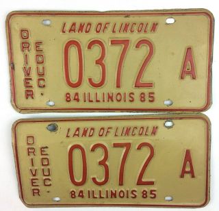 Illinois 1984 1985 Pair Old License Plate Vtg Garage Man Cave Car Tag Driver Ed