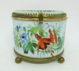 Antique French Hand Painted Jewelry Box With Beveled Glass Lid