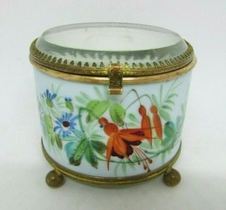 Antique FRENCH Hand Painted JEWELRY BOX with Beveled Glass Lid 2