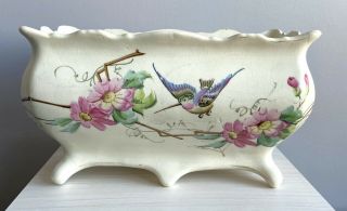 Antique 19th Century French Ceramic Jardiniere Cachepot Planter Bird & Flowers