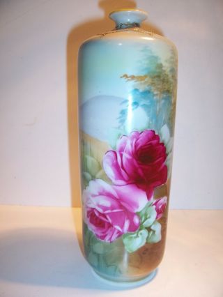 Antique Hand Painted Nippon Vase With Scenic Roses