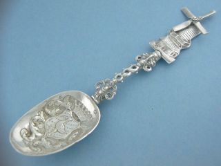Dutch 833 Silver Large 8 1/2 " Ornamental Spoon Figural Ornate W/ Windmill Finial
