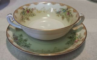 Vintage Meito China Japan Dalton Pattern Double Handle Cup And Saucer