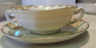 VINTAGE MEITO CHINA JAPAN DALTON PATTERN DOUBLE HANDLE CUP AND SAUCER 3
