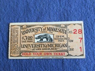 1927 Michigan Vs Minnesota Football Ticket (1st Year At The Stadium)