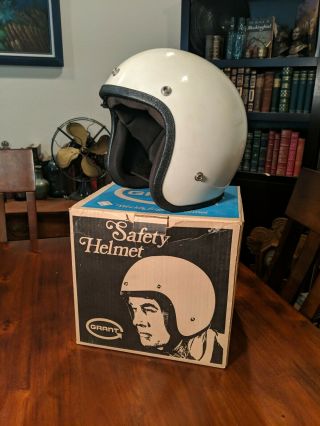 Vintage 1966 Grant Pd - 3 Racing Helmet White Box Size Large 7 1/4 - 7/3/8