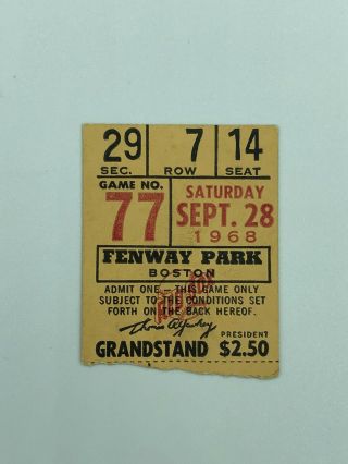 Mickey Mantle 1968 Ticket Stub Last Game 77 Yankees Fenway Park Boston Red Sox