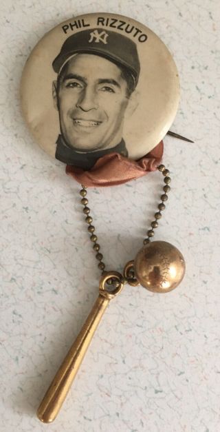 Phil Rizzuto Rare 1950’s 2 1/8” Pinback With Charms Etc