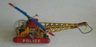 Vintage Japan Modern Toys Sp Police Helicopter Tin Litho Wind - Up Toy Ck48