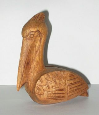Vintage Wood Hand Carved Pelican Bird Figurine 4 "