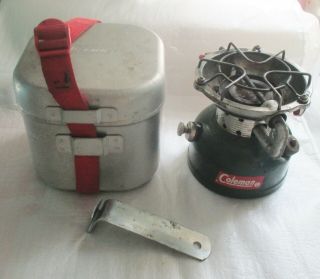 Vintage Coleman Camp Stove 502 With Storage Cook Kit Case & Handle Date 63
