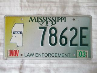 2003 Mississippi State Police Law Enforcement License Plate W/ Stickers