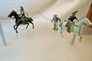 Vintage Britains Cowboys On Horses & With Lasso Metal Figures - England