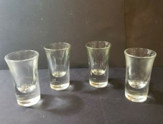 Vintage Mid Century Modern Heavy Bottom Clear Glass Shot Glasses Set Of 4