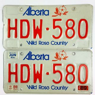 Canada Alberta Vintage License Plate Pair Wild Rose 1989 1988 Man Cave Garage