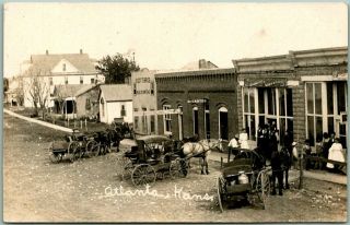Vintage 1910s Atlanta,  Kansas Rppc Photo Postcard Main Street Downtown Scene