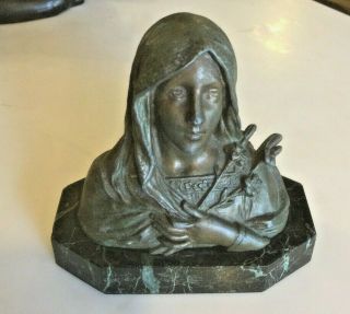 Antique Bronzed Bust Of Woman Is Mkd " Made In France Paris "