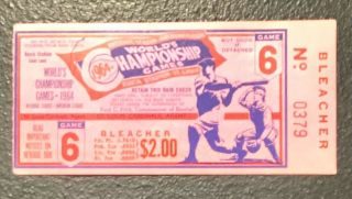 1964 World Series Ticket Stub,  Game Six,  Cards/yanks Vg