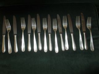 French Silverplate 8 Dessert Luncheon Knives & Forks Christofle Dax Pattern