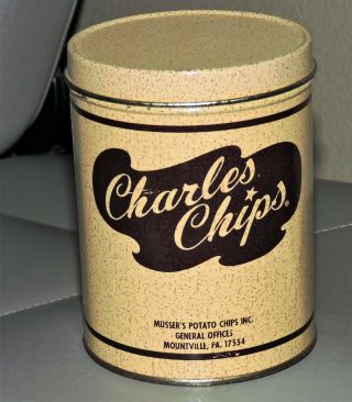 Vintage Charles Chips Advertising Tin Salesman Sample Miniature Potato Chip Can