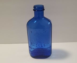 Vintage Phillips Milk Of Magnesia Cobalt Blue Bottle 7 " Usa Dated Aug.  21,  1906
