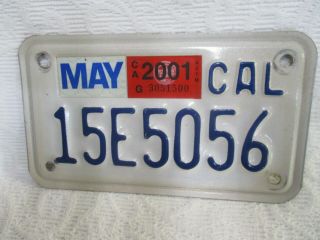 1990s California Motorcycle License Plate 15e5056 Tag 2001 White Blue Straight