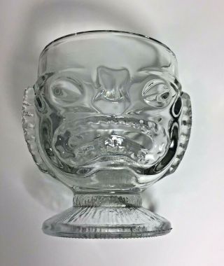 Clear Glass Tiki Bar Footed Mug Cup 2 Sided Happy Sad Face Vintage Hawaiian