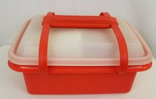 8 Piece Vintage Tupperware Pak N Carry Lunch Box Set Red Bskt