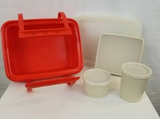 8 piece Vintage Tupperware Pak N Carry Lunch Box Set Red bskt 2