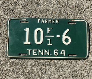 1964 Tennessee Farmer License Plate 10 F - 1 - 6