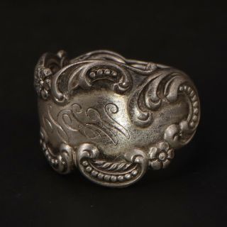 Vtg Sterling Silver - Engraved Filigree Ornate Spoon Handle Ring Size 13.  5 - 19g