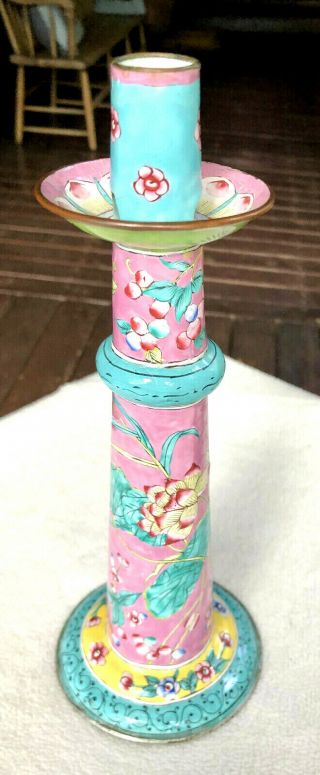 Antique Chinese Famille Rose Canton Enamel Bronze Parade Candlestick