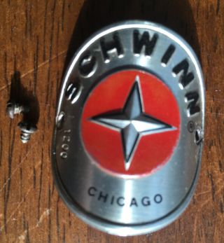 Schwinn Chicago Bicycle Headbadge Very Good Quality 1980 W/ Screws