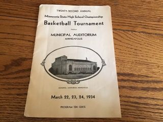 Old 1934 Minnesota State High School Basketball Tournament Minneapolis Program