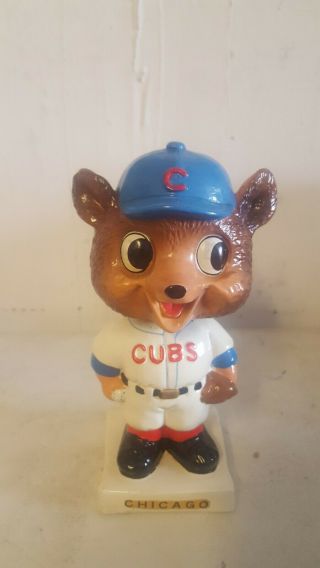 1960s Vintage Chicago Cubs White Square Base Nodder Baseball Bobble Bobblehead