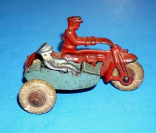 Antique Hubley Cast Iron Motorcycle With Sidecar Marked Cop