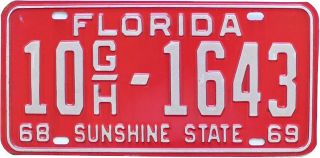Vintage Florida 1968 1969 Broward County License Plate,  10gh 1643,