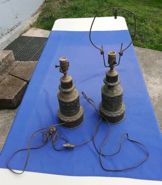Vintage Modern Mid - Century Bronze Matching Ornate Table Lamps For Refurbishing
