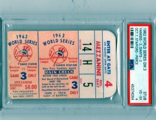 Psa 4 1962 World Series Game 3 Ticket Stub - Mickey Mantle Willie Mays Maris