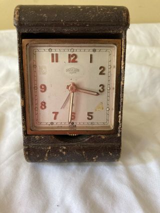 Vintage Angelus 8 Day Swiss Travel Alarm Clock 15 Jewel Parts Only