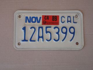 California Motorcycle License Plate,  Tag,  1989 Sticker
