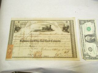 5may 1869 Monumental Fire Insurance B&o Railroad Stock Certificate W 2 Stamps Nr