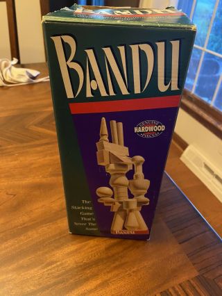 Vintage 1991 Milton Bradley Bandu Wooden Block Stacking Game 100 Complete