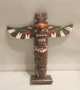 Vintage Authentic Alaska Craft Wood Carved Totem Statue With Wings