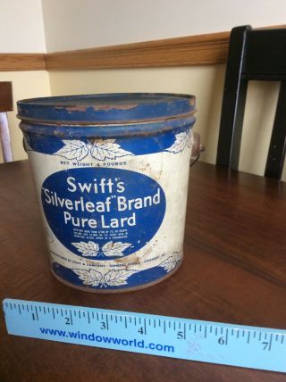 Vintage Swift’s Silverleaf Brand Pure Lard Can 4 Lb Size