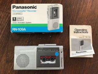Vintage Boxed Panasonic Rn - 109a 2 Speed Voice Activated Micro Cassette Recorder