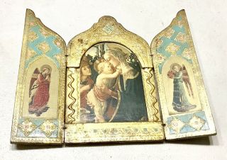 Antique Vintage 19c Russian Orthodox Hand Made Travel Folding Icon Prayer Old